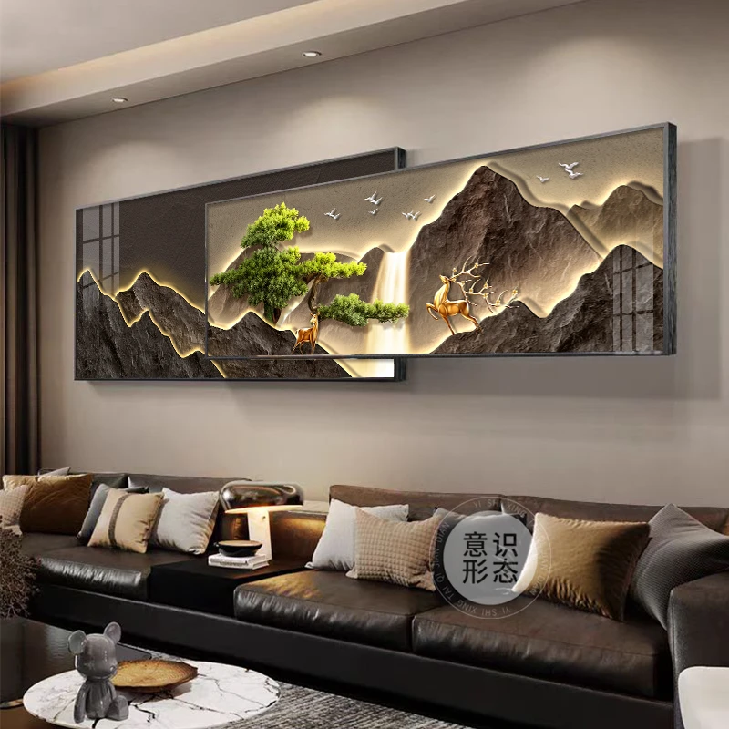 新中式客厅装饰画2025新款高级感沙发背景墙挂画新房叠加山水壁画