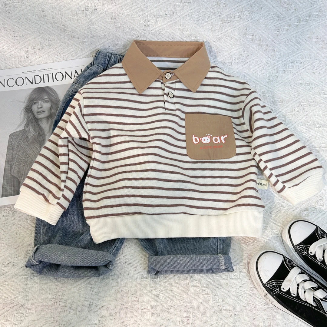 套头儿童POLO衫男休闲春秋卫衣长袖条纹男女通用男童卫衣POLO衫