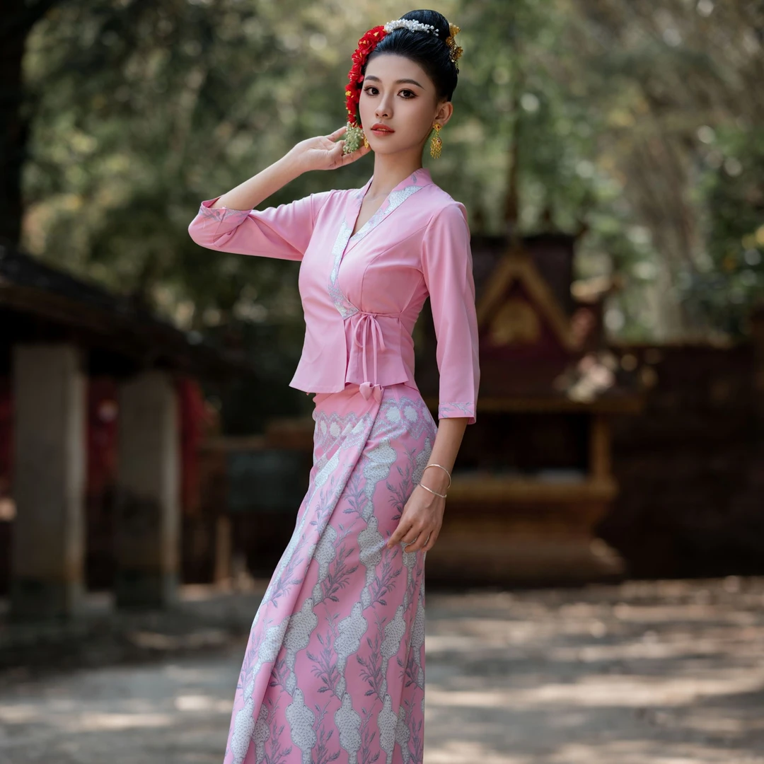 西双版纳傣族服装气质时尚春夏清凉女装三色印花民族风跳舞茶服