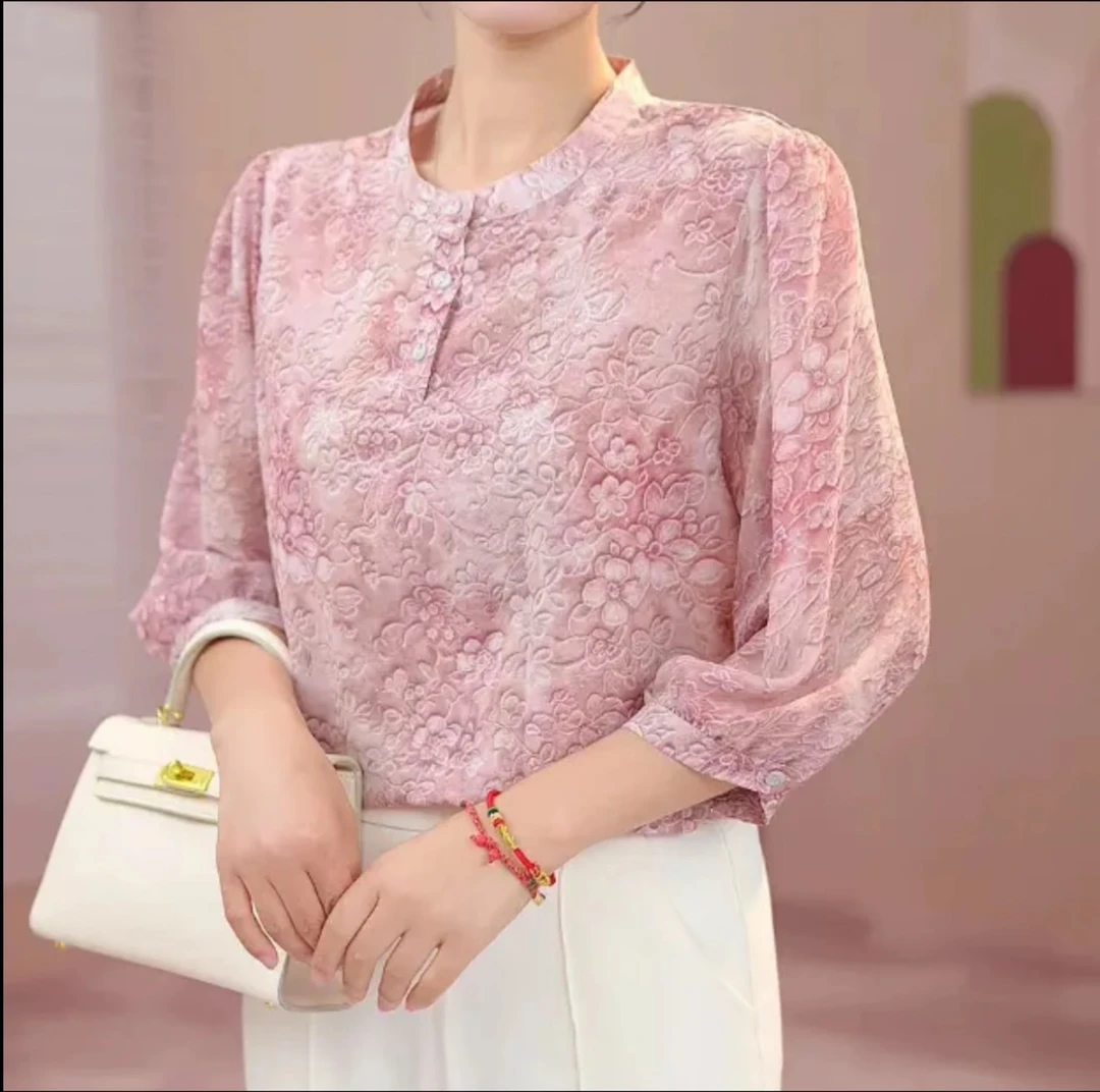 X8837新款碎花衬衫气质复古减龄宽松遮肚显瘦百搭七分袖上衣女
