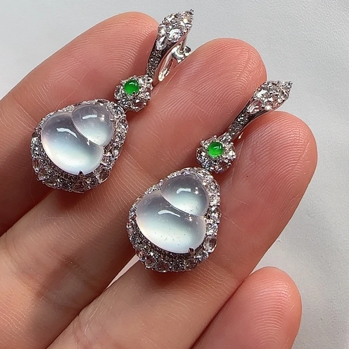 翡翠18K金镶嵌耳饰葫芦耳坠