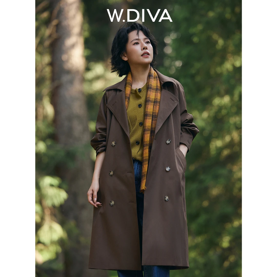 W.Diva【茶歇时光】ROW风落肩袖后背防风片松弛感长款风衣53C282540