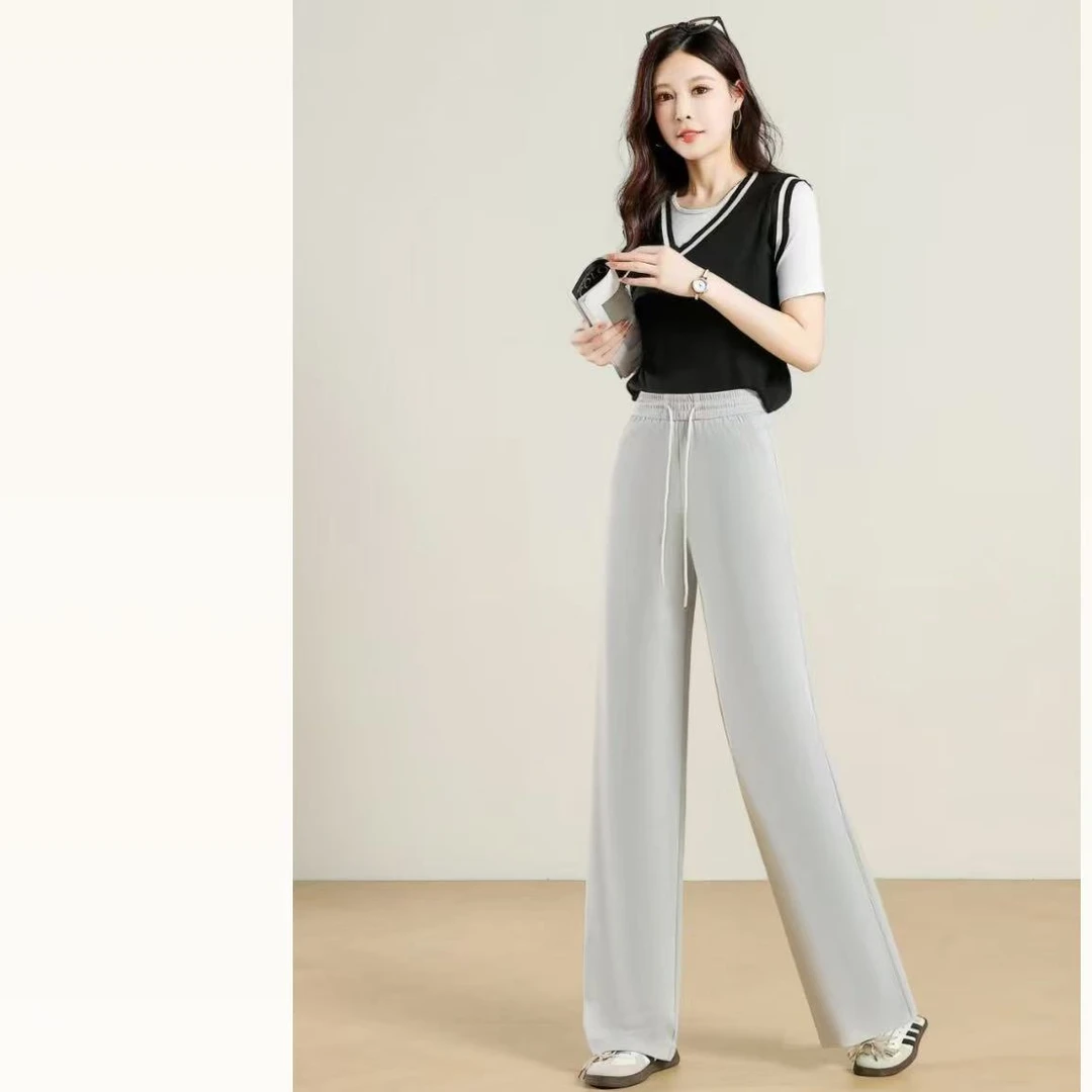 25年夏季薄款金兰斜纹松紧腰宽松休闲时尚显瘦窄版显瘦直筒裤2570