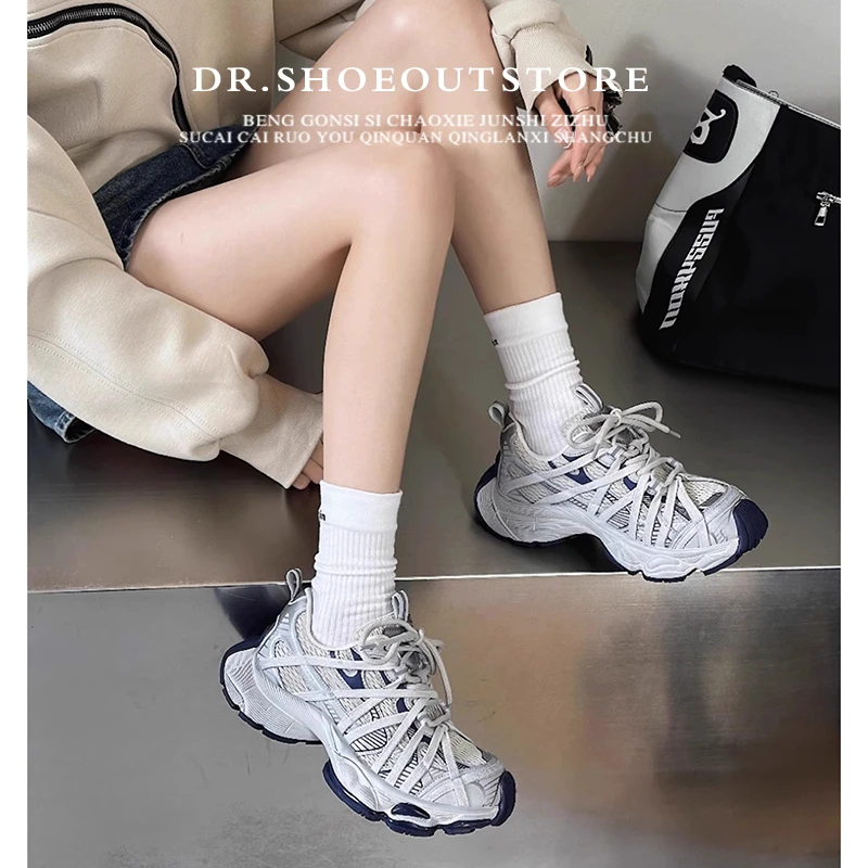 【DR官方正品】绑带厚底老爹鞋女2025新款圆头系带休闲运动鞋潮鞋