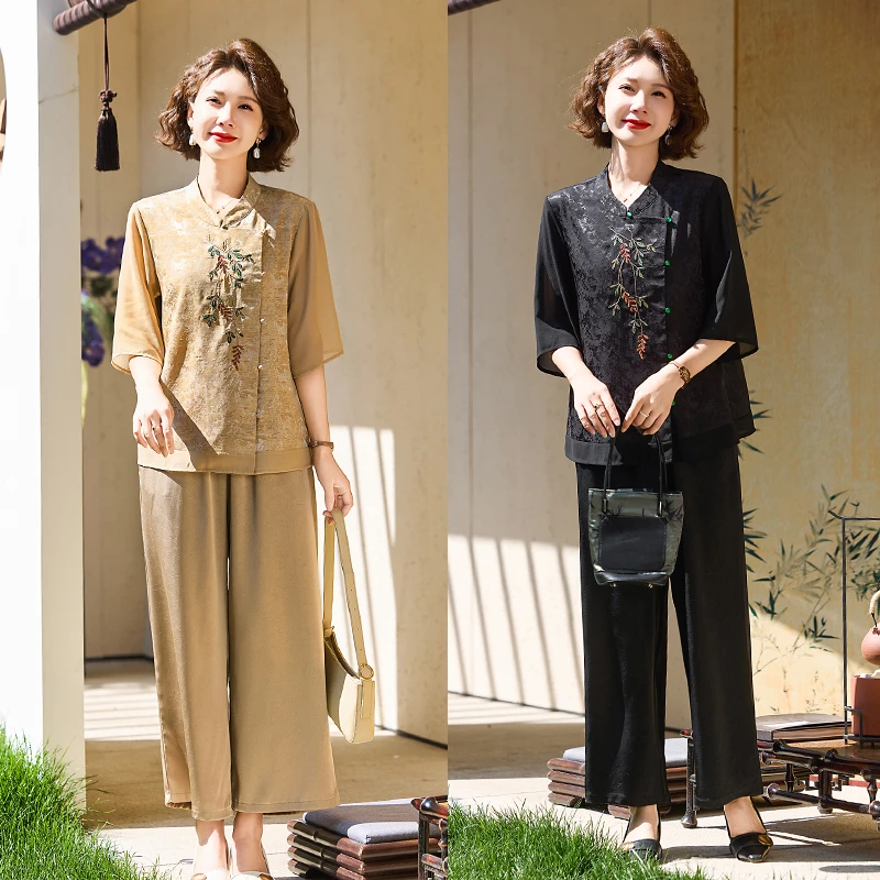 新中式妈妈装夏装2025新款裤禅意国风50多岁中老年人女夏季洋气
