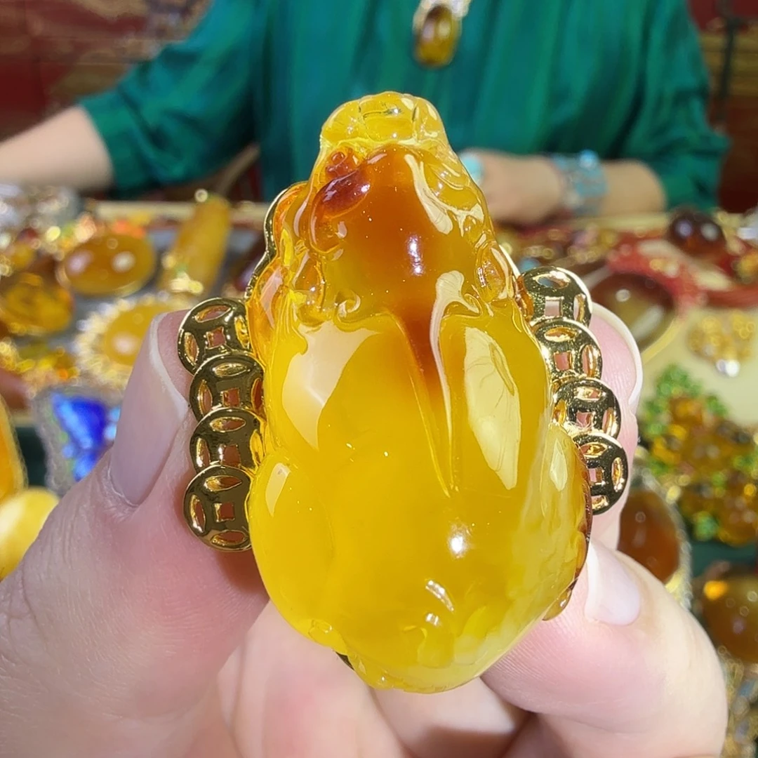 蜜蜡银S925镀金镶嵌戒指