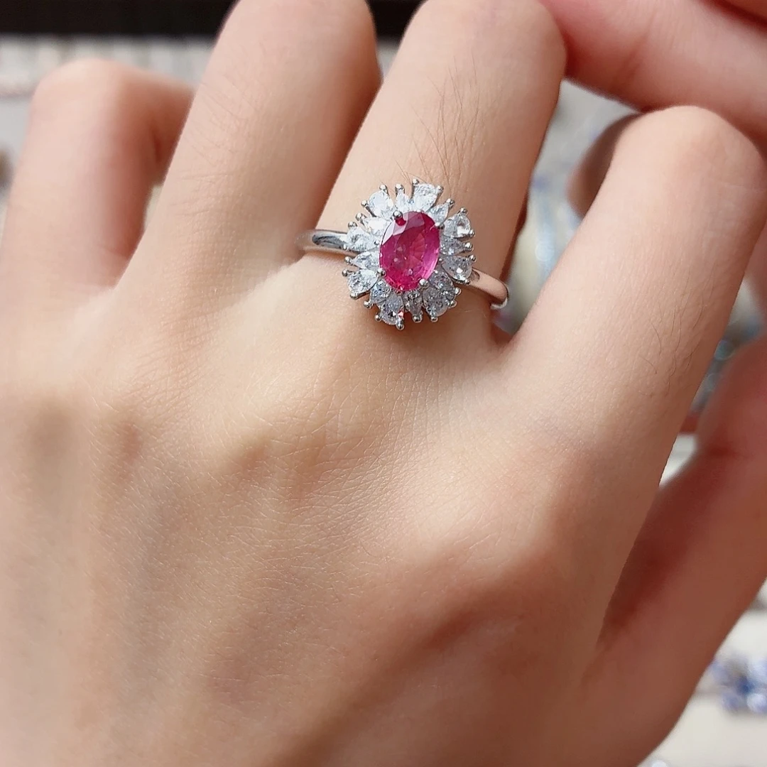 戒指银S925镶嵌红宝石