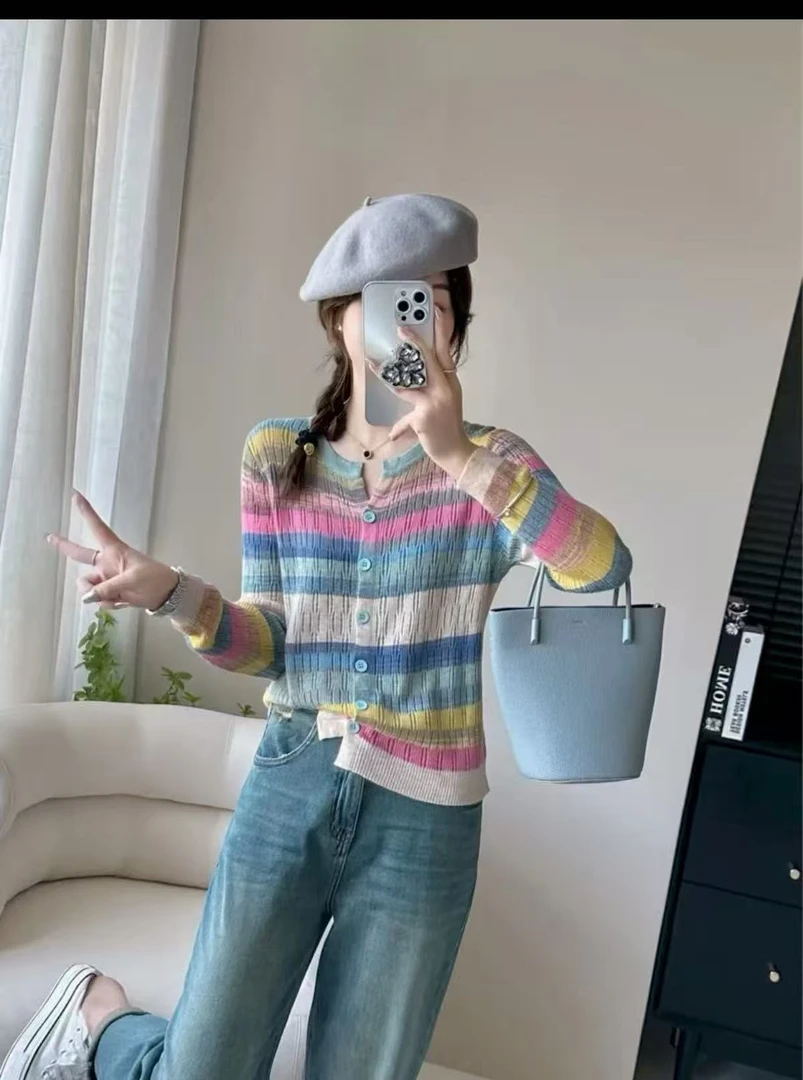 095彩条时尚休闲针织衫-TTW