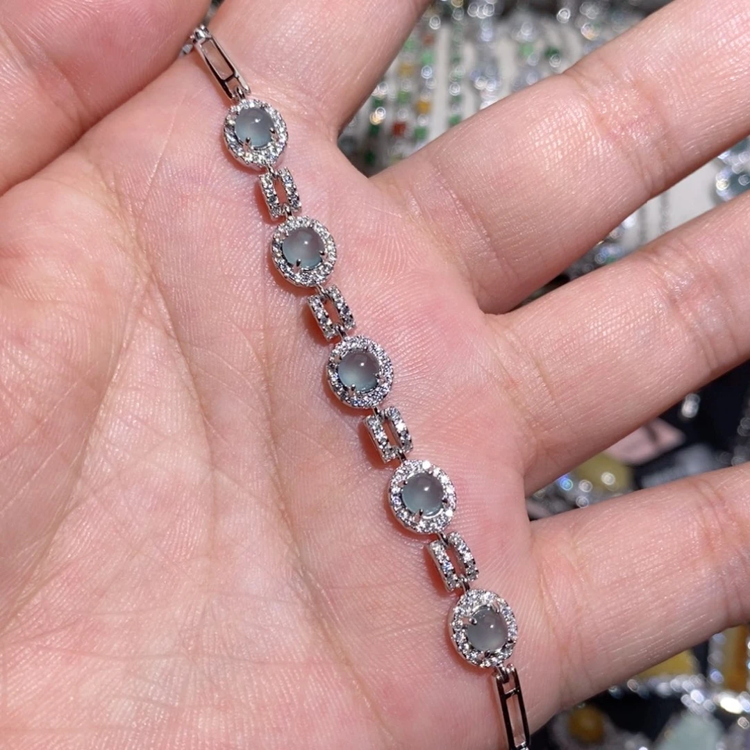 银S925镶嵌手链翡翠i i i