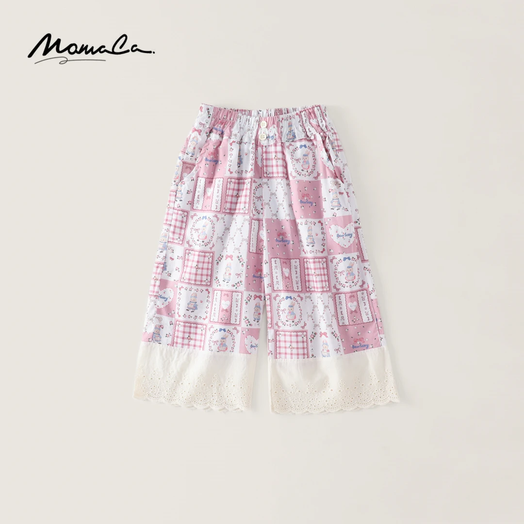 MOMOCO夏季女童碎花阔腿布九分裤洋气休闲裤77620364004