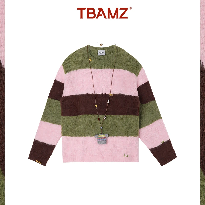 TBAMZ 复古感多巴胺彩色条纹毛绒毛衣 65MY933