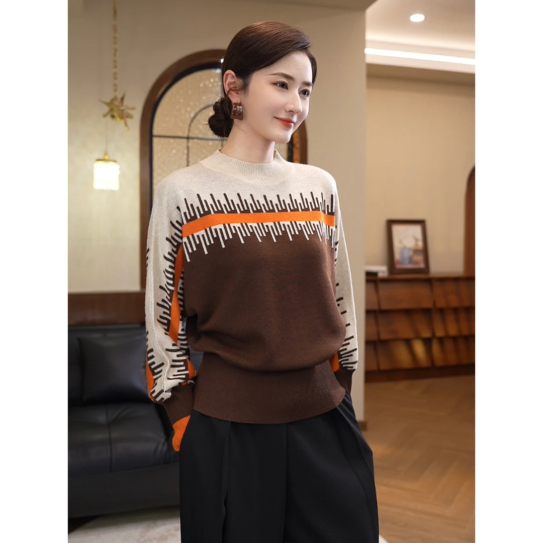 唐熹2025秋冬新款【ZY-01】含绵羊毛时尚气质半高领长袖针织毛衣女