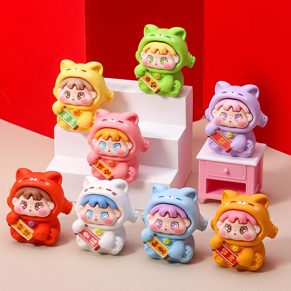 手感漆QQ女孩招财猫 立体卡通桌面夜光小摆件diy饰品树脂配件配饰