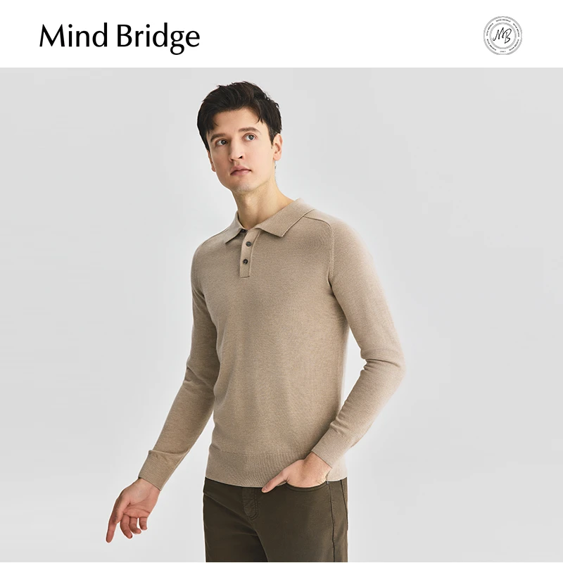 MindBridge【2025新款】男士Polo领针织衫绵羊毛混纺纯色长袖毛衣