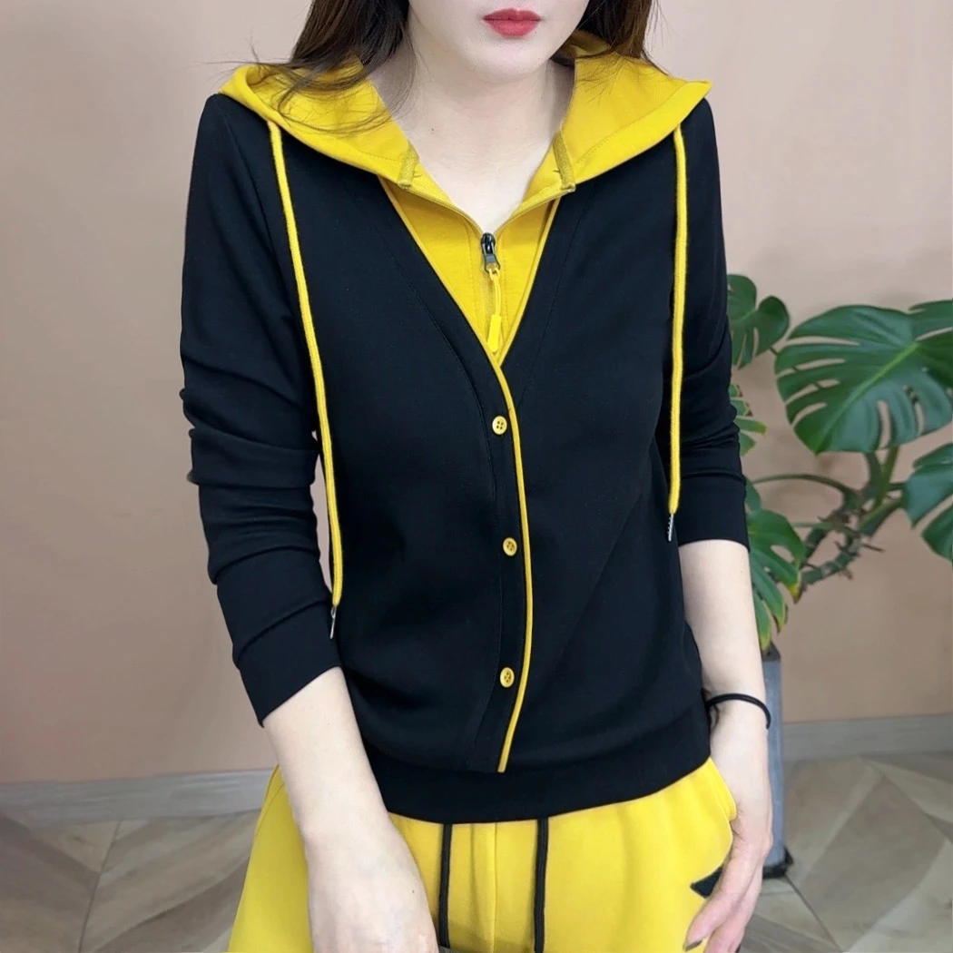 2025春季新品时尚百搭修身显瘦设计感连帽显瘦女士长袖上衣7862