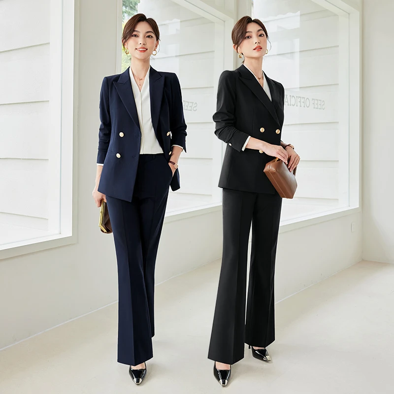 芭妃娅西装套装女秋季大学生面试正装商务双排扣西服外套律师职场