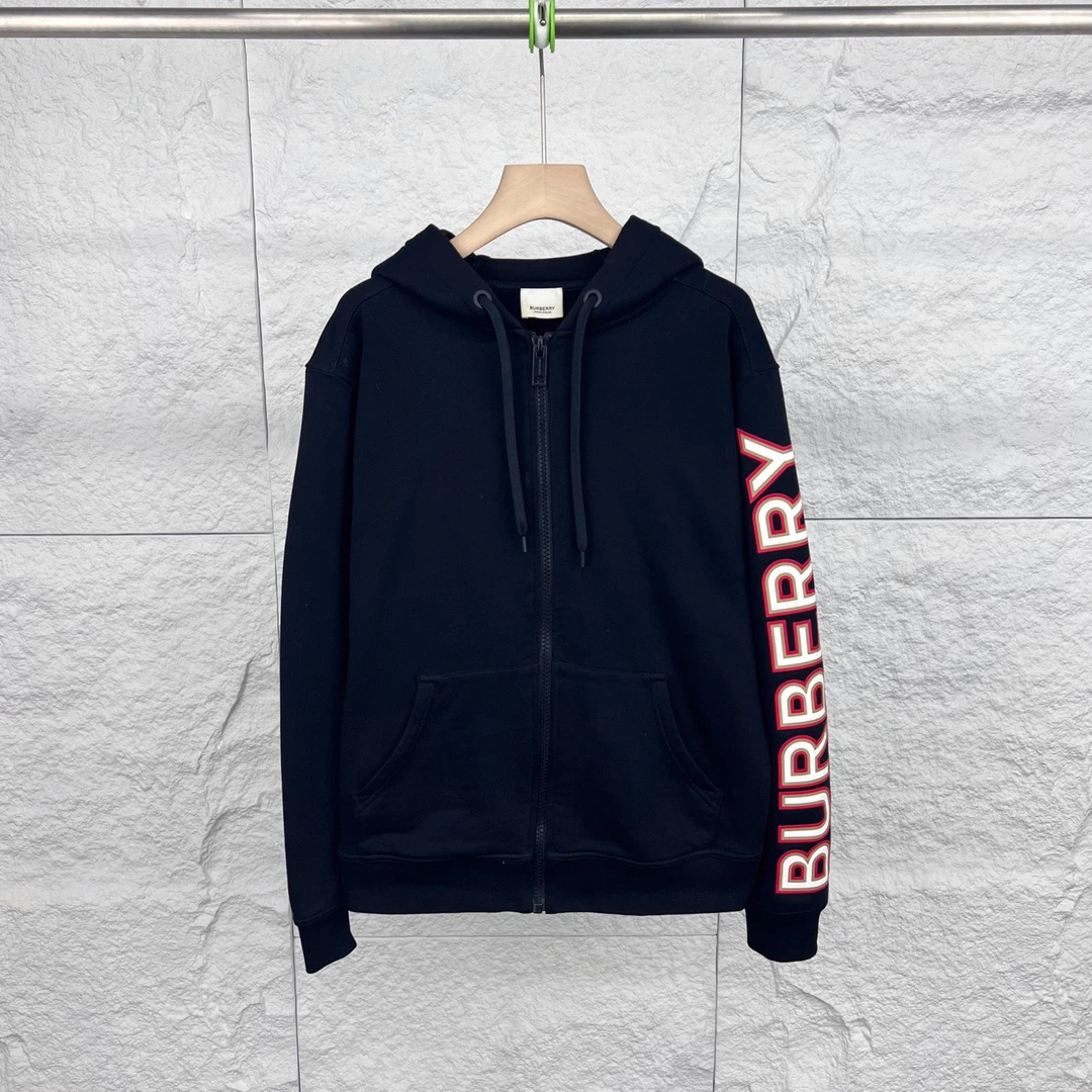 99新 BURBERRY/博柏利 S码/黑色袖标连帽抽绳拉链外套/15849942