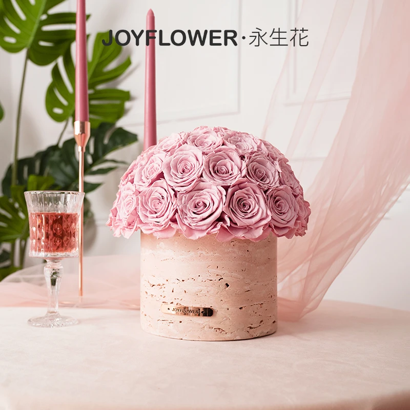 joyflower黄洞石永生花花瓶家居玄关摆件乔迁礼物新婚礼物送女生