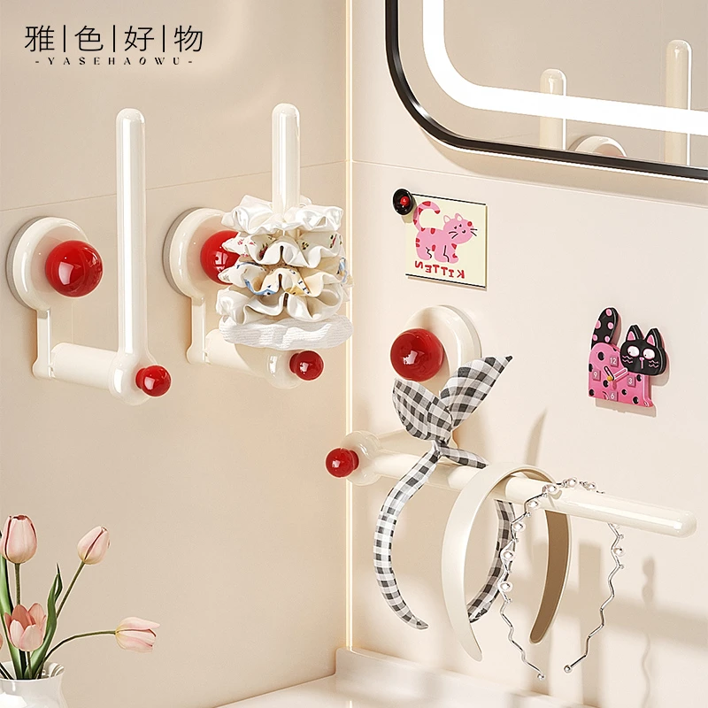 吸盘头饰收纳架浴室壁挂发圈发窟首饰挂杆卫生间家用头绳抓夹挂钩