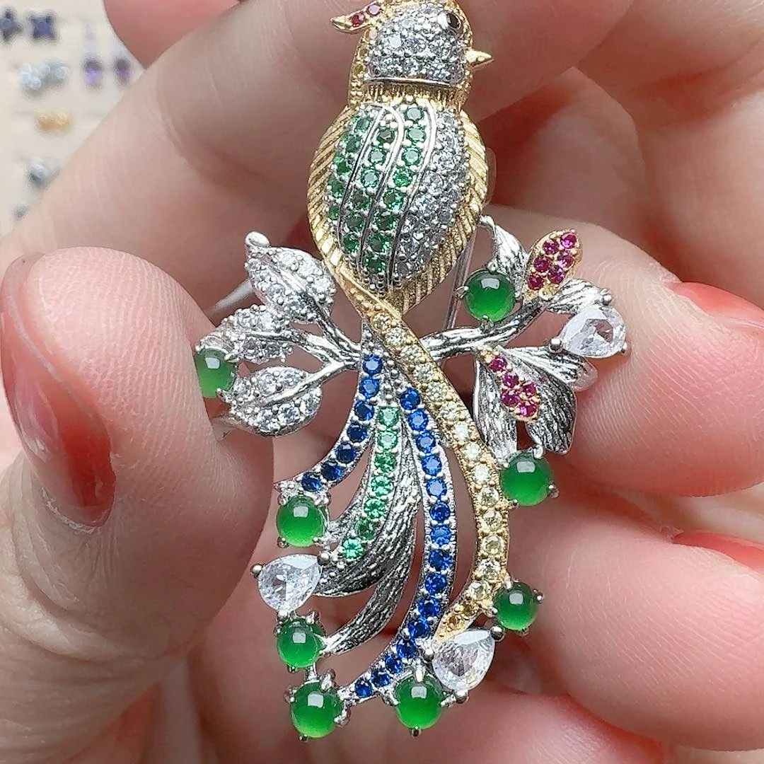 翡翠吊坠(不含链)银S925镶嵌吊坠