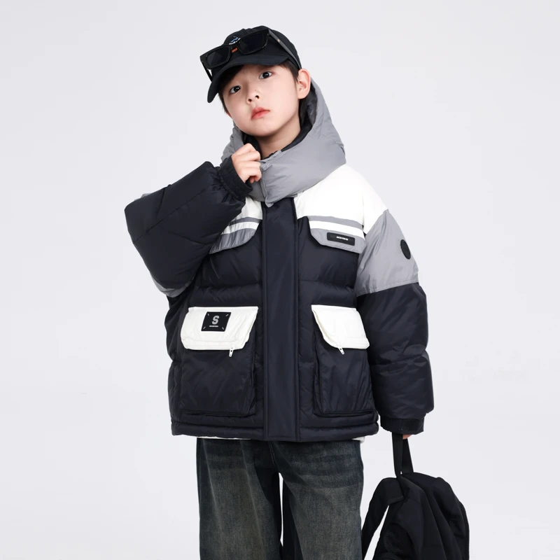 冬季2025新款韩版潮流酷帅儿童羽绒服中大童加厚保暖连帽休闲童装