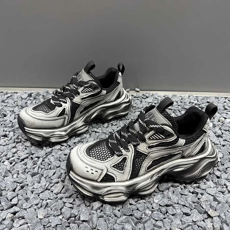 夏季男鞋2025新款网面休闲运动鞋男士透气增高防滑鞋子潮流老爹鞋