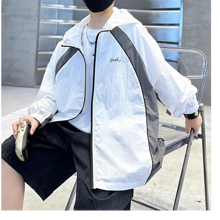 柳柳定制  2025年夏季新款男童字母拼色连帽防晒服 3316