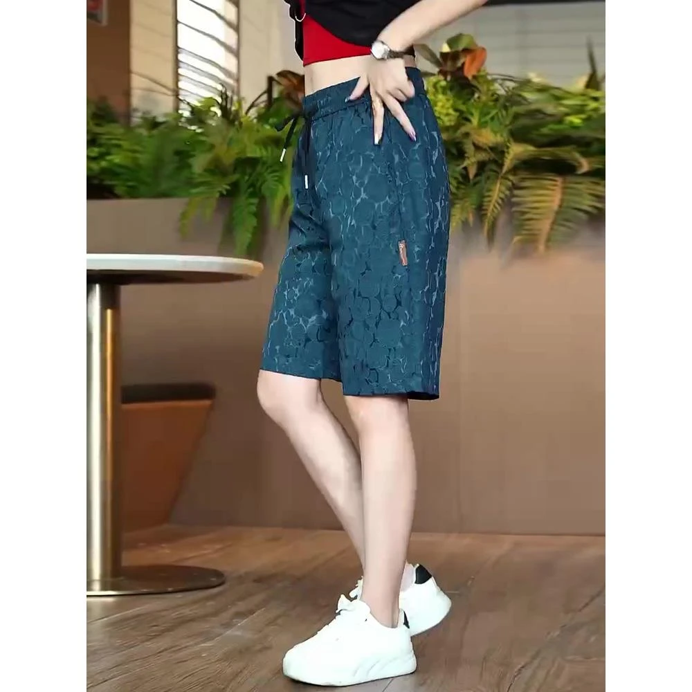 冰丝休闲短裤男士夏季薄款外穿提花运动中裤夏天速干透气五分裤子