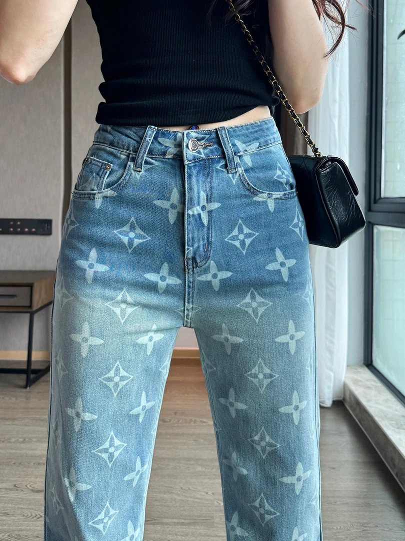 2025春夏新款水洗牛仔直筒裤牛仔拖地裤高腰渐变阔腿长裤牛仔裤