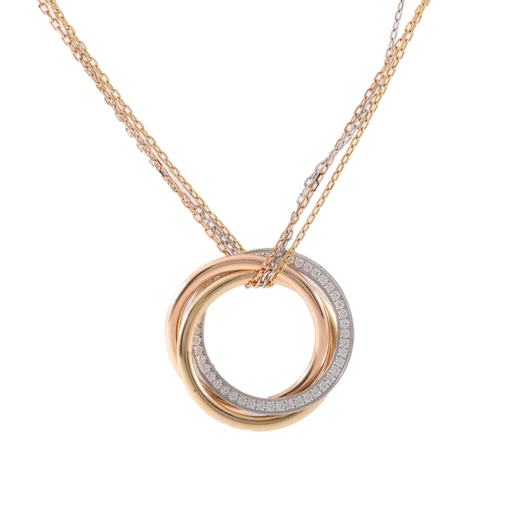 99新 Cartier/卡地亚 珊珊专属 TRINITY 三环三色镶钻项链 中号