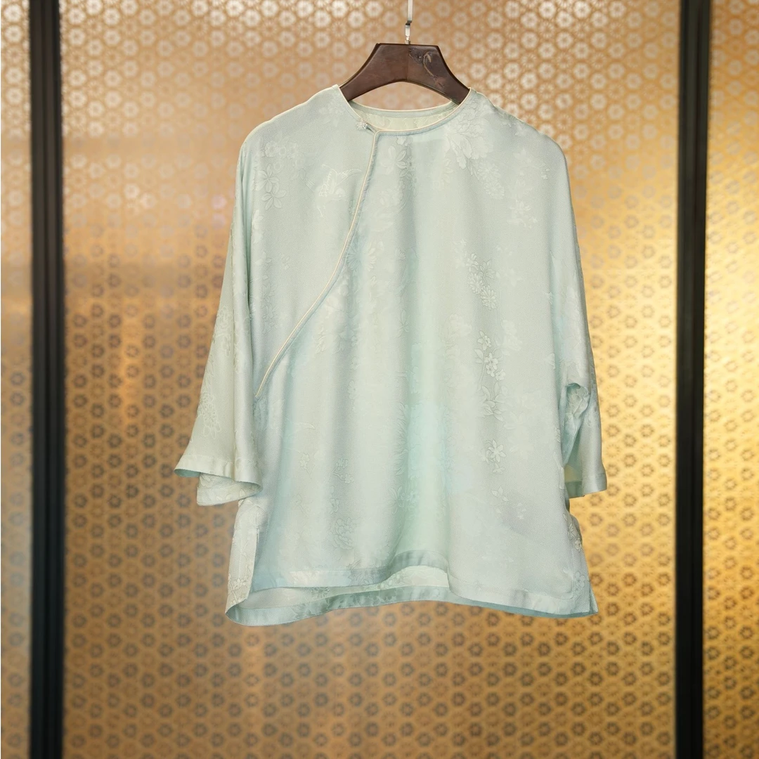 圆领上衣-1  26648 新中式国风桑蚕丝高定春夏圆领