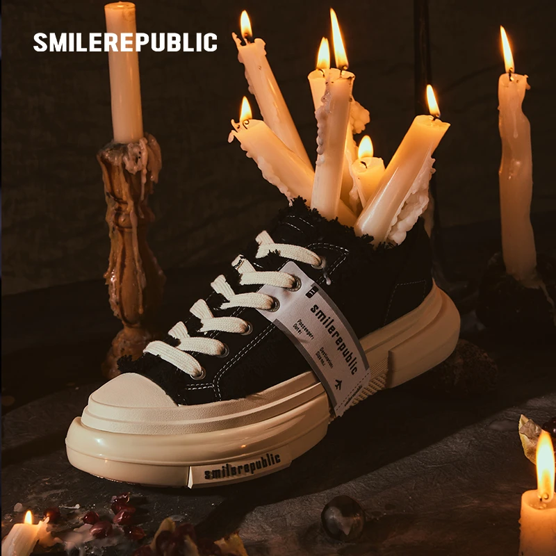 【刘尼夷nini】SMILEREPUBLIC  70S经典黑色白色帆布鞋开口笑经典白