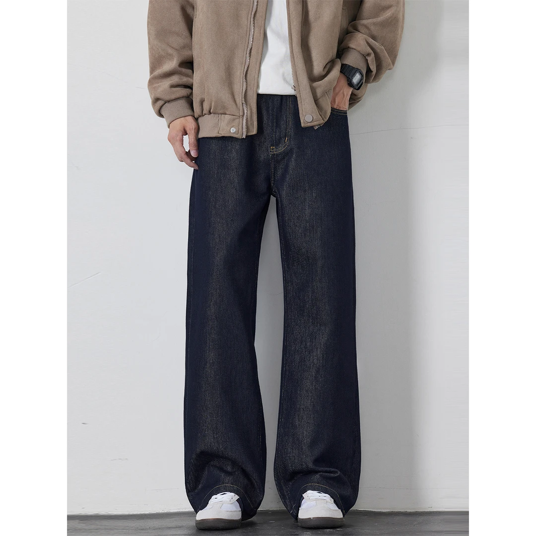 Kuvine秋季新款高街复古水洗百搭宽松微喇百搭耐磨阔腿牛仔裤男士