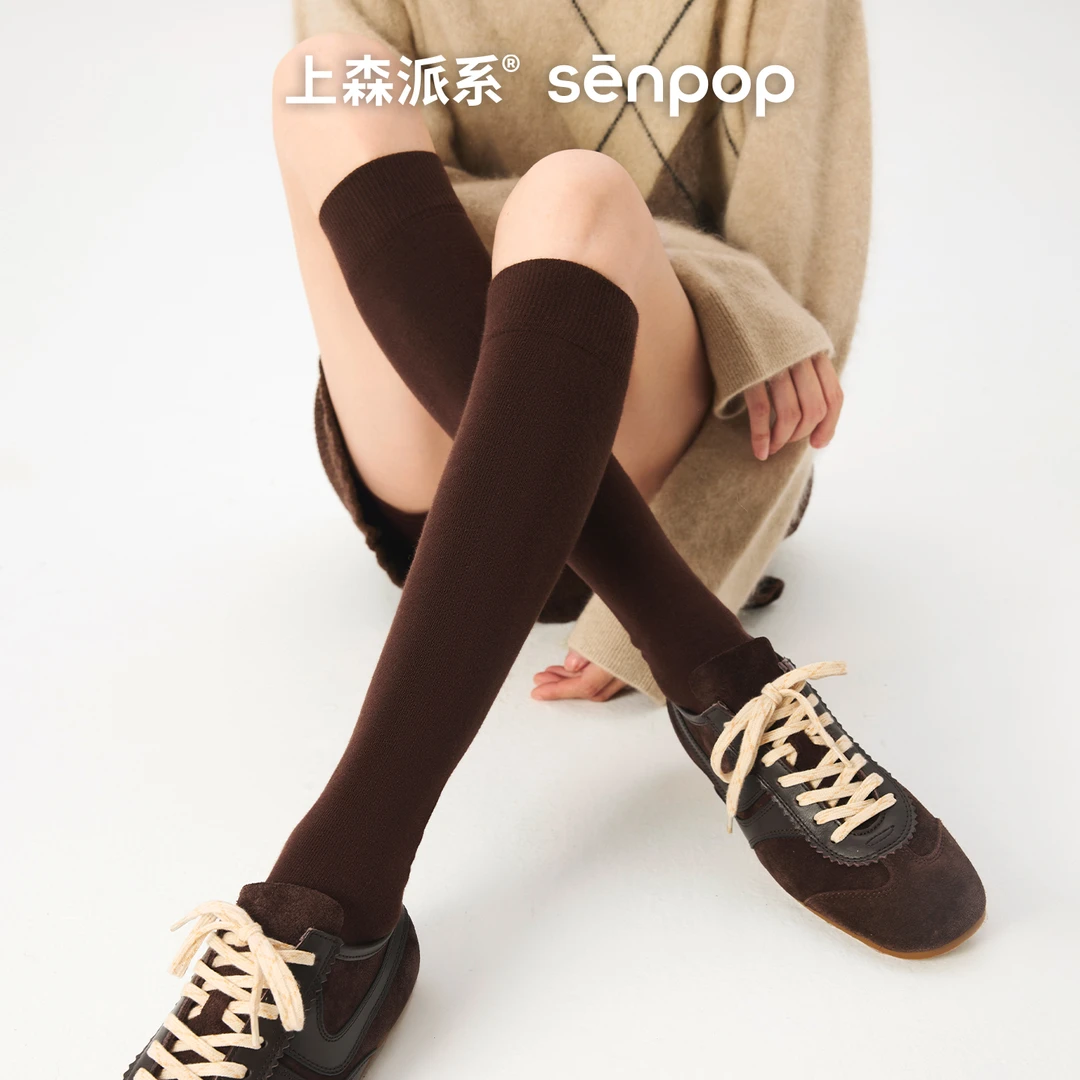 上森灰色小腿袜子女款春秋长筒棉袜jk高筒袜堆堆袜显瘦长袜配靴子