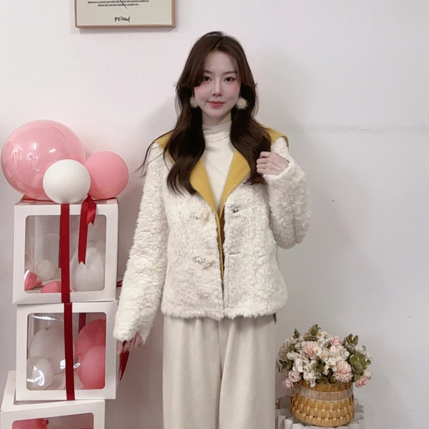 IEF/爱依服2025新款冬季高级时尚太妃糖纽扣毛绒短外套