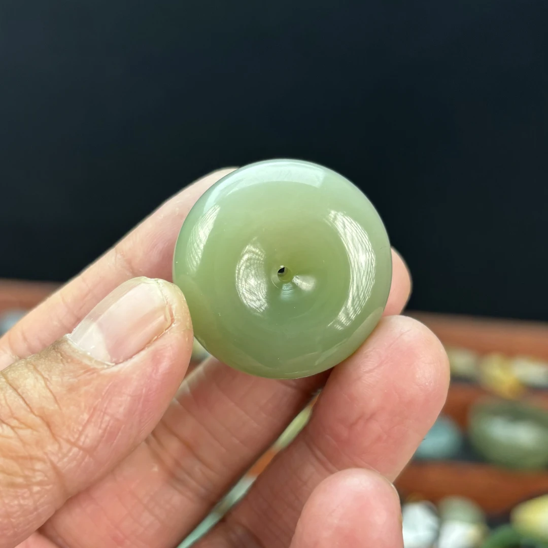 31mm和田玉翠青平安扣吊坠挂件