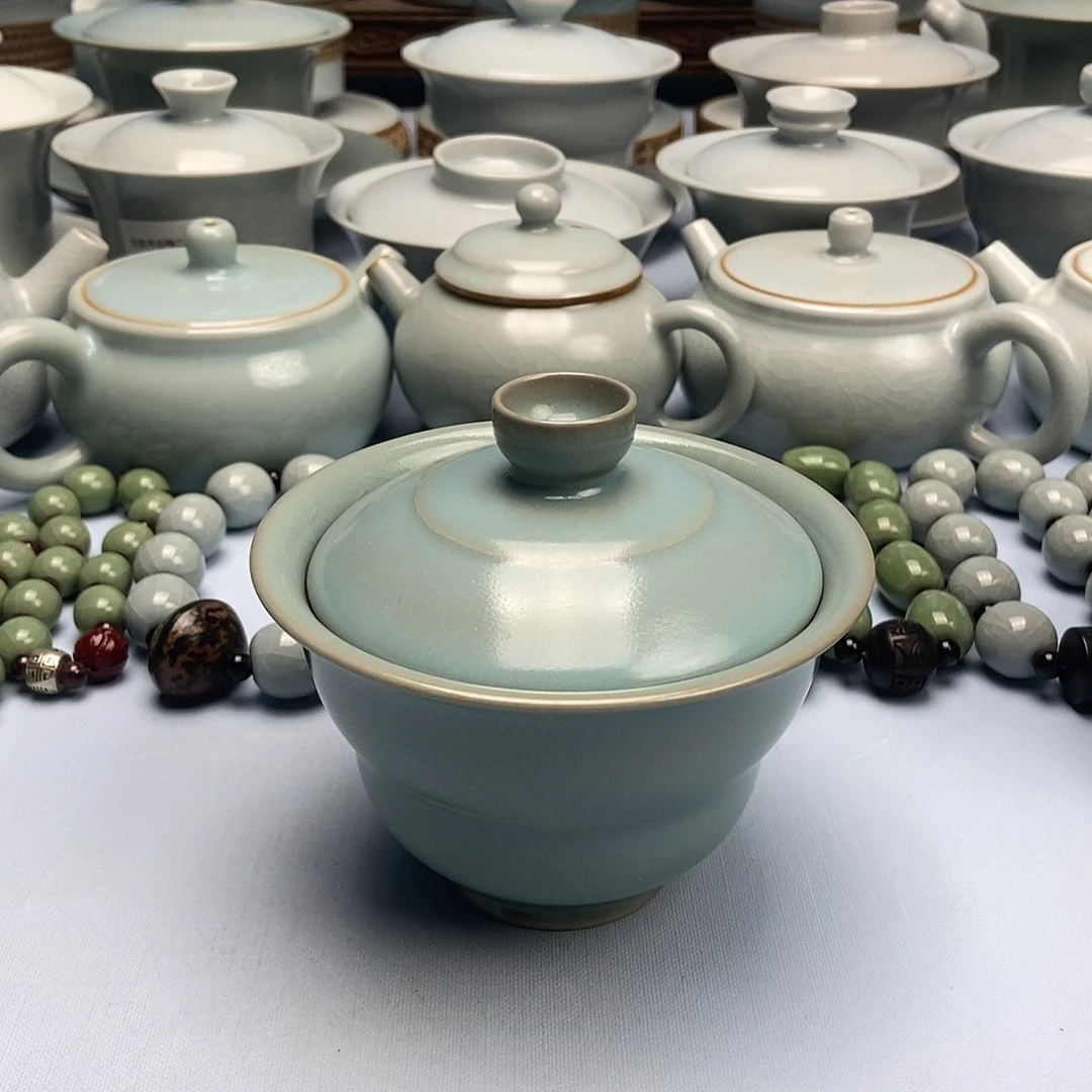 杯微微瑕仿古天蓝釉福禄盖碗原矿原釉原产地