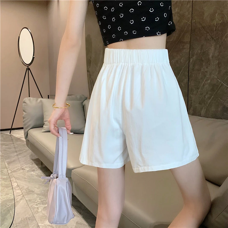 阔腿裤高腰宽松西装显瘦短裤子松紧腰女2024白色休闲夏季短裤新款