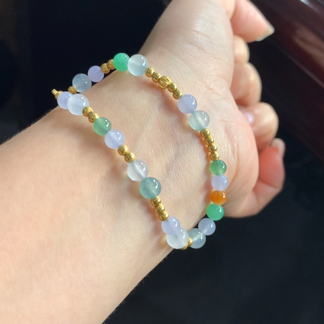 翡翠未镶嵌手链冰胶幻彩金玉满堂