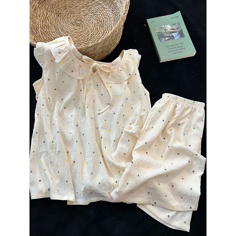 简约波点云朵棉背心短裤睡衣女套装夏季2025新款带胸垫甜美家居服