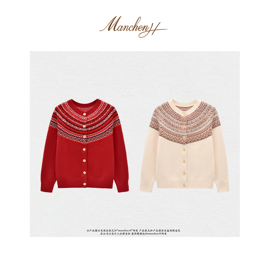 曼辰manchenh“北欧诗集”重磅A类康赛妮100羊绒费尔岛针织开衫