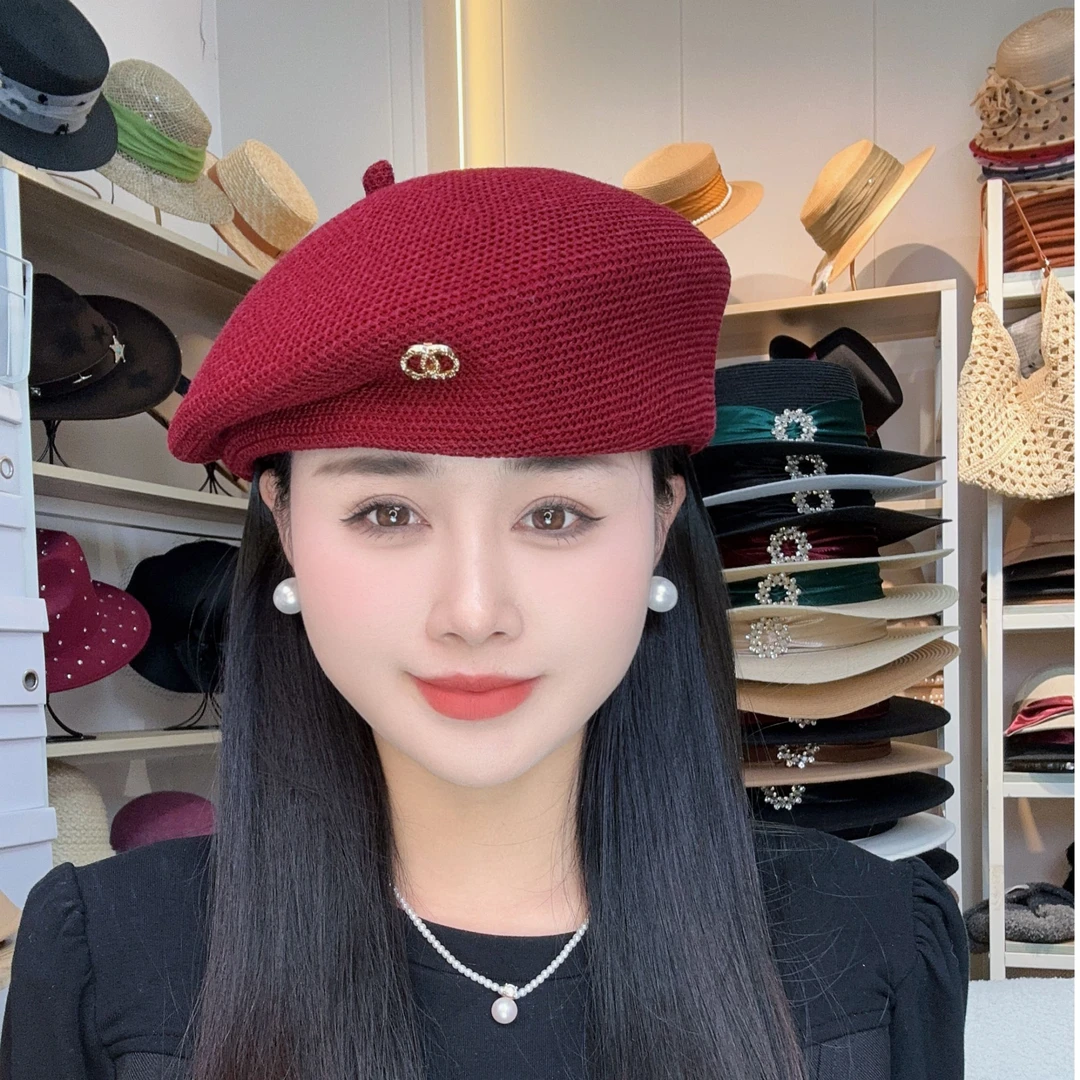 迎春春夏时尚百搭气质网红韩版画家帽透气定型压边贝雷帽薄款镂空