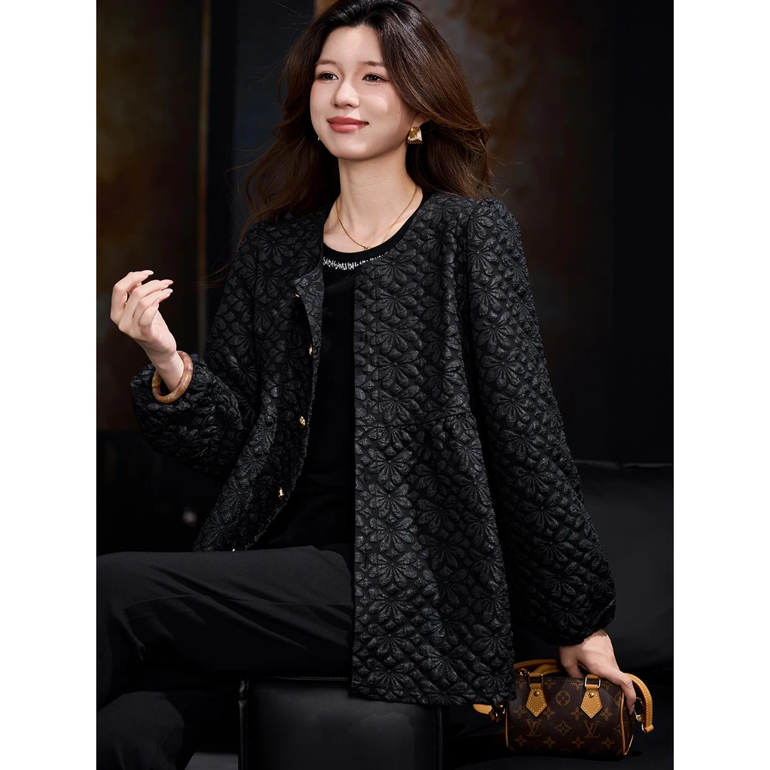 DUCURNO法式提花黑色外套女春季2026新款时尚休闲气质宽松短上衣