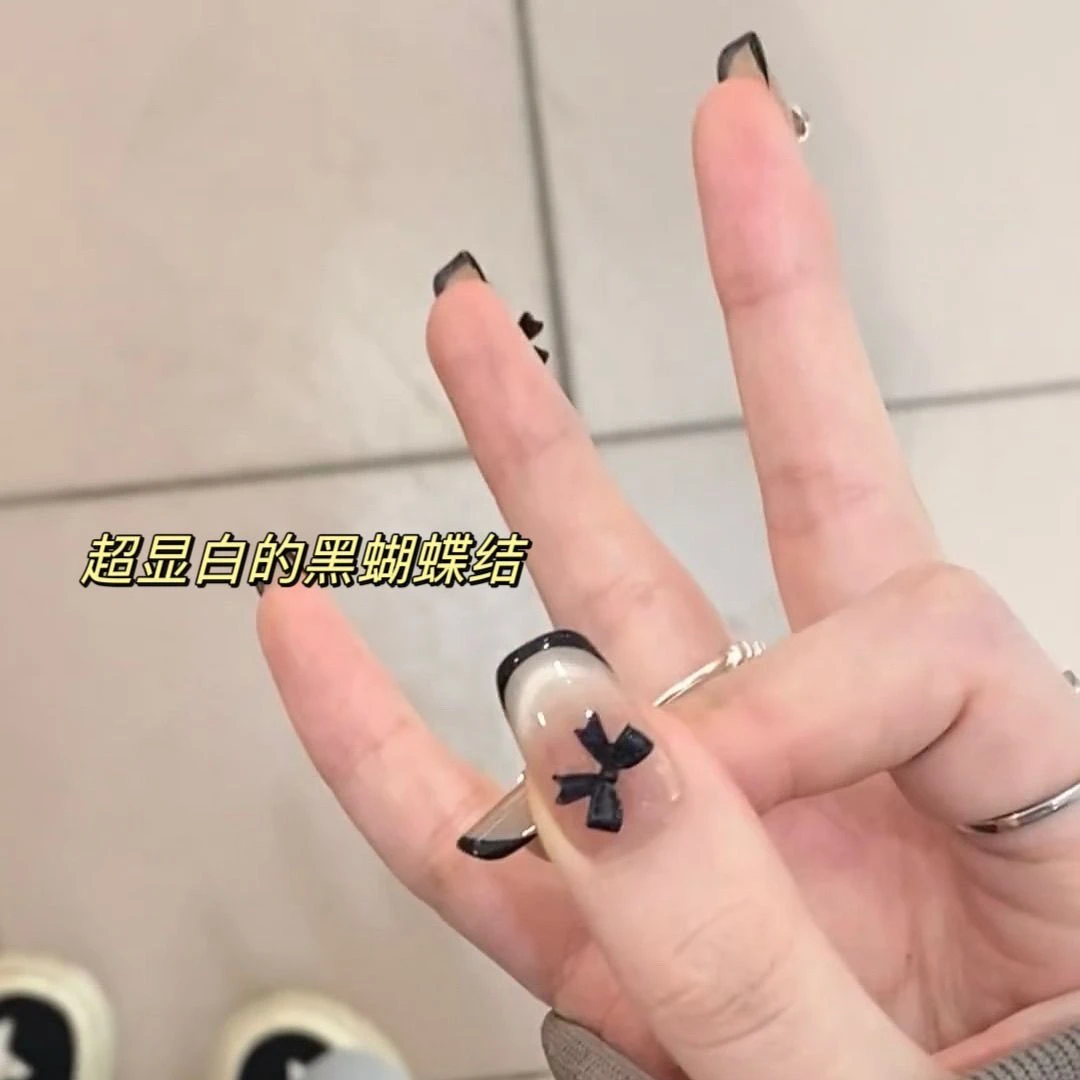 新款diy配件黑色蝴蝶结装饰少女心手工显白美甲法式小配件