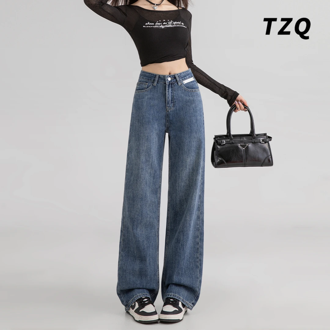 复古蓝高腰宽松显瘦牛仔裤女百搭新款爆款阔腿拖地裤子TZQ122463