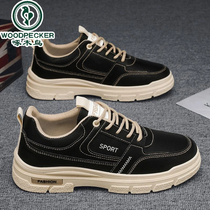 【正品】啄木鸟男鞋秋季透气新款潮流百搭休闲板鞋男款低帮工装鞋子