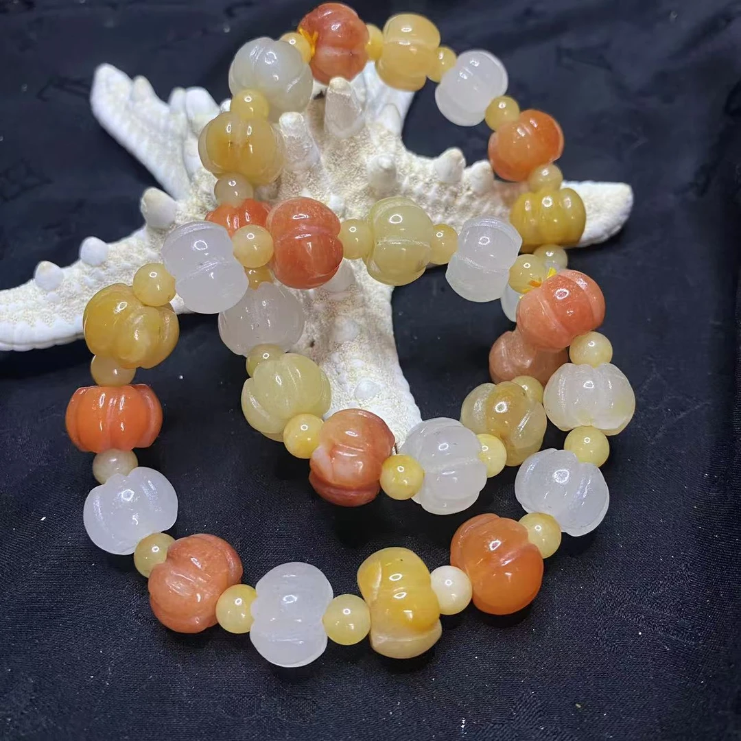 【玉合缘】天然石英质玉（金丝玉）南瓜手串-多样性发一 7217