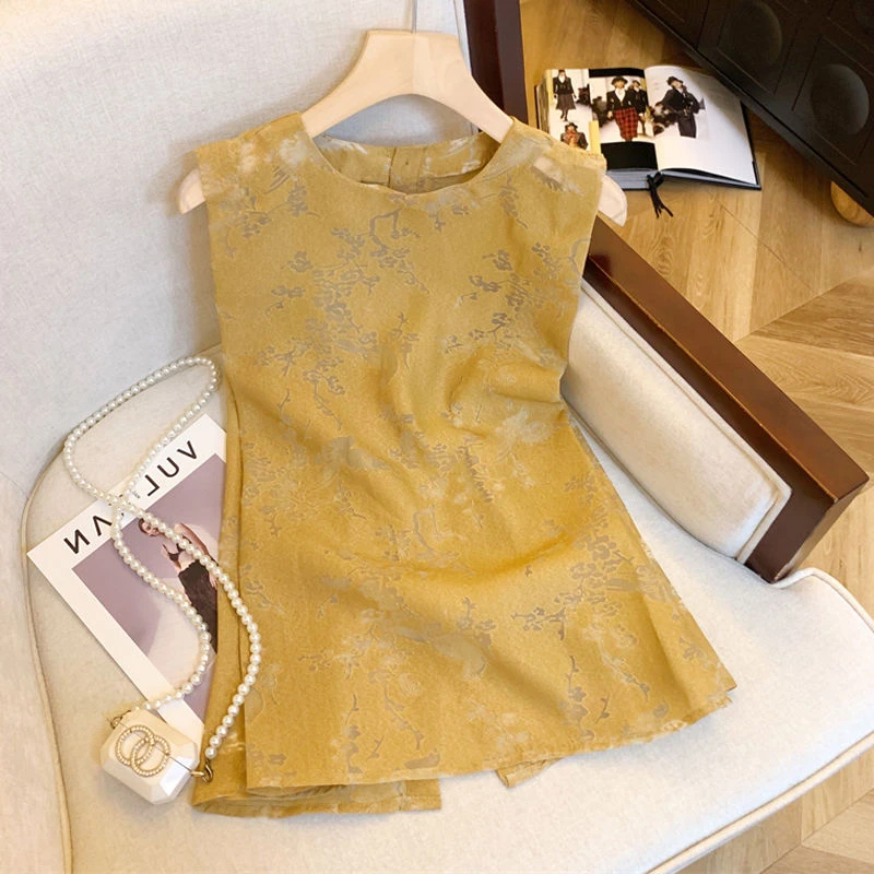 新中式国风无袖刺绣背心马甲女款夏季后背单排扣显瘦宽松坎肩上衣