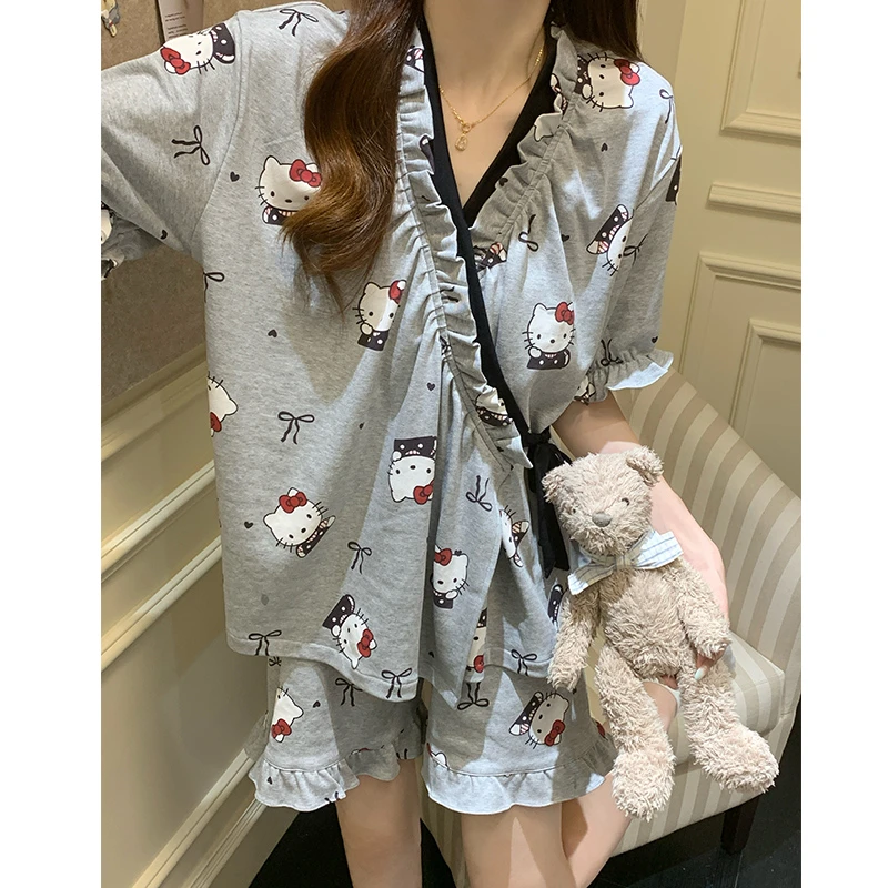 夏季睡衣女款爆款2025新款甜美系带宽松休闲学生家居服套装可外穿