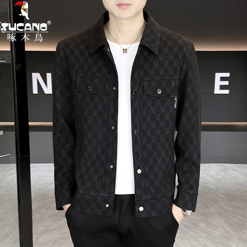 TUCANO/啄木鳥春秋新款翻领提花夹克休闲百搭男工装高档外套褂子